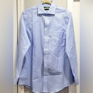 Lauren Ralph Lauren Blue Dress Shirt Gingham Pattern Size L 16 1/2. ..34/35